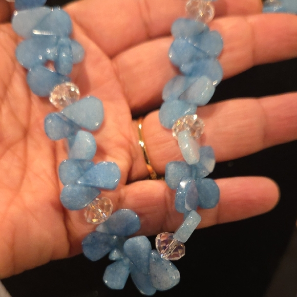 Elegant Blue Glass And Stone Beaded Necklace 24 Inches - Picture 3 of 4